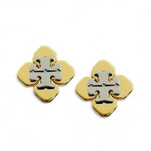 Tory Burch Logo Clover Two-Tone Stud Earrings